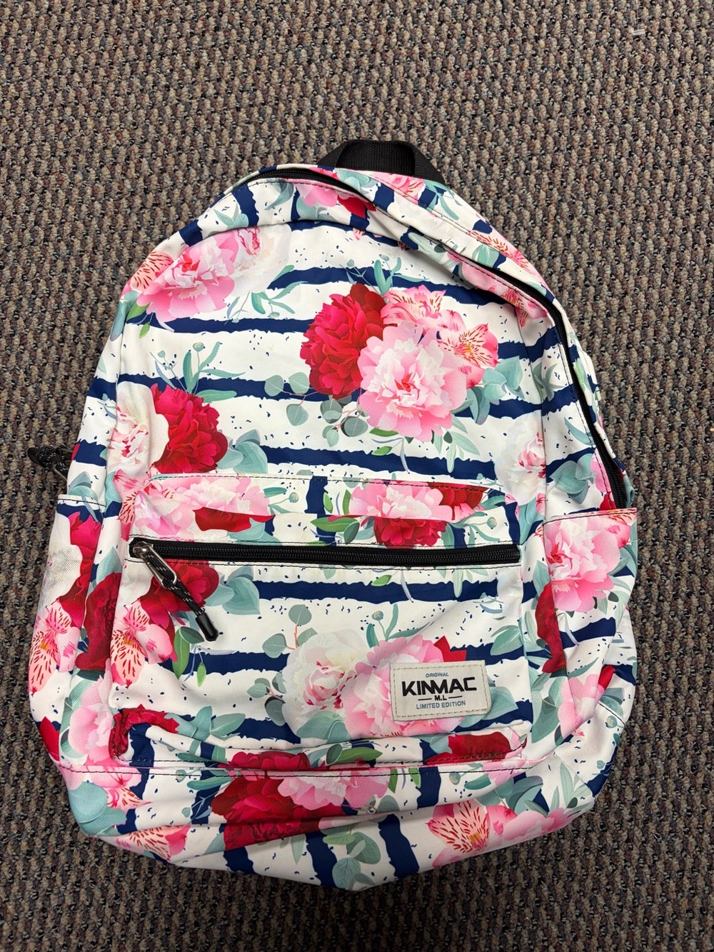 Kinmac Floral Stripe Backpack in Pink & Red